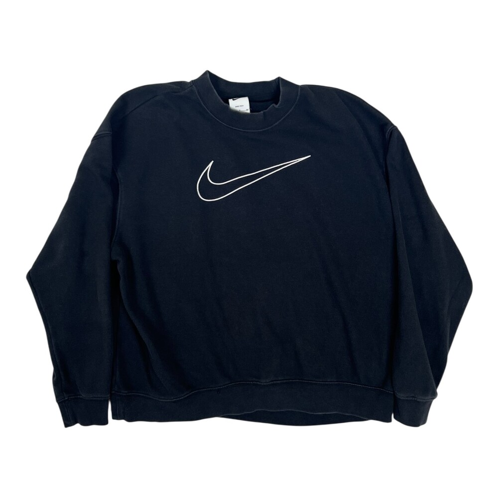 Nike Dri-Fit Fleece Sweatshirt Swoosh Embroidery Women's S Oversized Black Y2K
